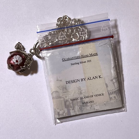 NEW CAT Bracelet Venetian RED Glass 7.5 Inch Length 925 Silver ITALY - Picture 9 of 9